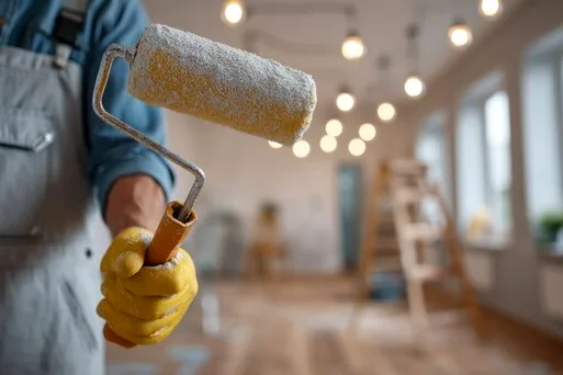 Painter with a roller ready to turn over an apartment near UNC Charlotte